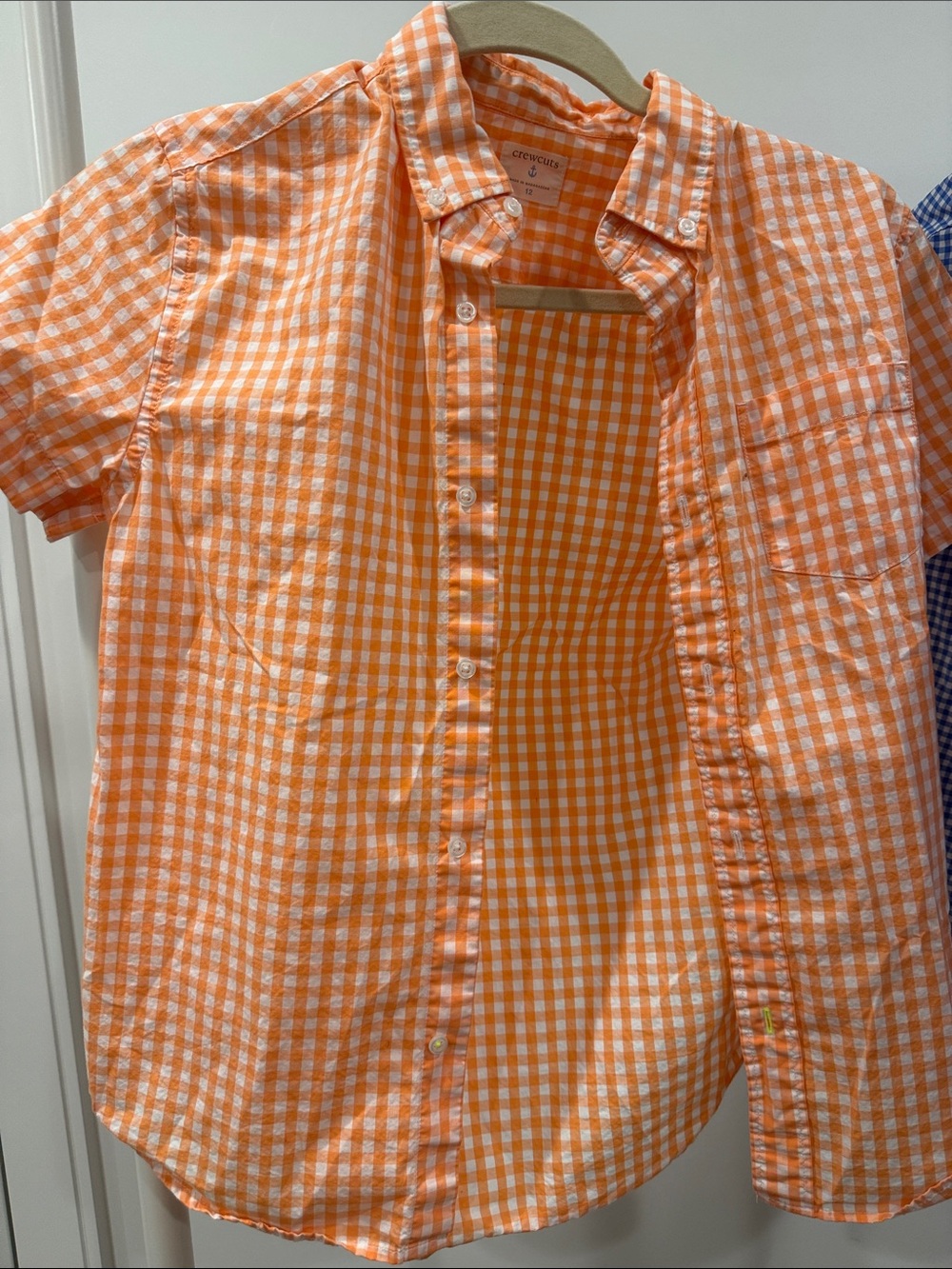 Crewcuts Orange & White Gingham Short-Sleeve Button-Down Shirt